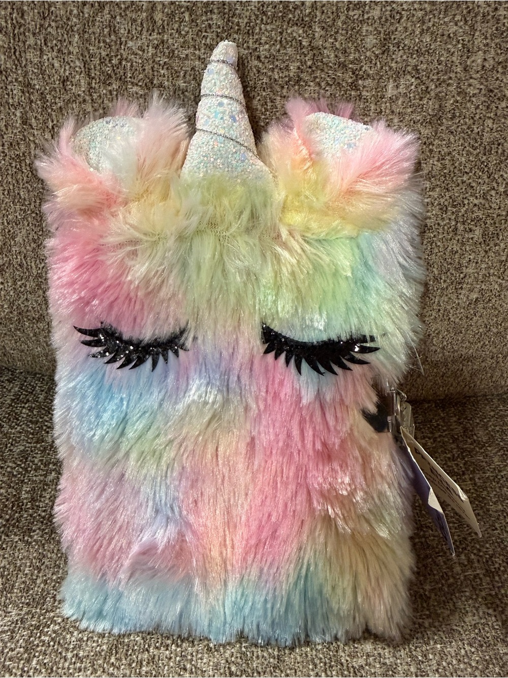 Claire's Pastel Rainbow Faux Fur Unicorn Journal